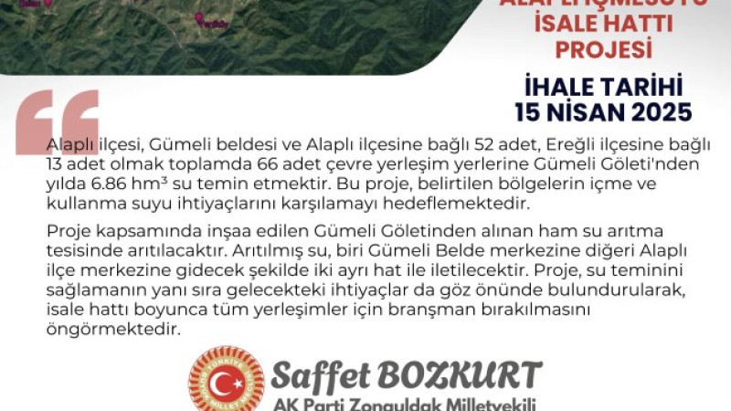 Alaplı İçmesuyu İsale hattı projesi ihaleye çıkıyor