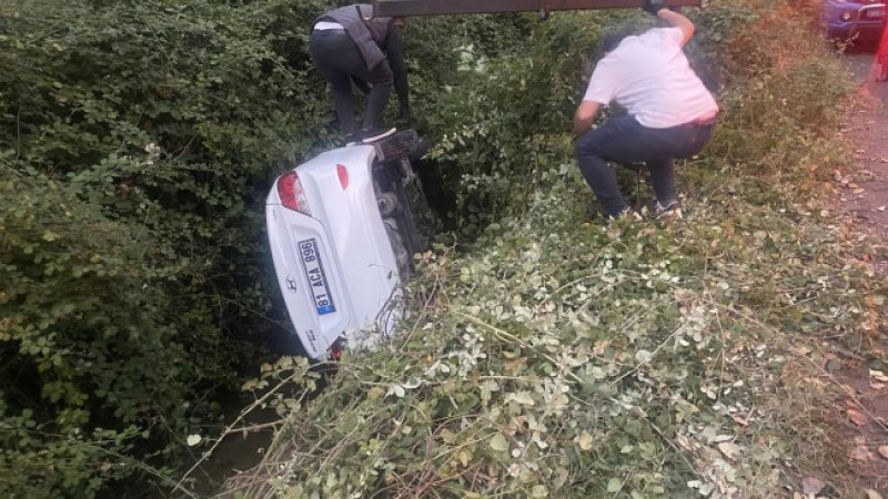 Ereğli’de otomobil su kanalına düştü